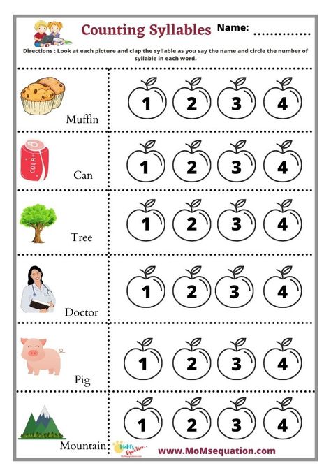 These counting syllables worksheets for kindergarten are a great way to help your child learn to count syllables. With these free worksheets, your child will be able to practice counting syllables on their own. Syllables Worksheet, Syllables Kindergarten, Rhyming Words For Kids, Teaching Syllables, Counting Syllables, Counting Worksheets For Kindergarten, Syllables Activities, Worksheet For Kindergarten, Counting Worksheets