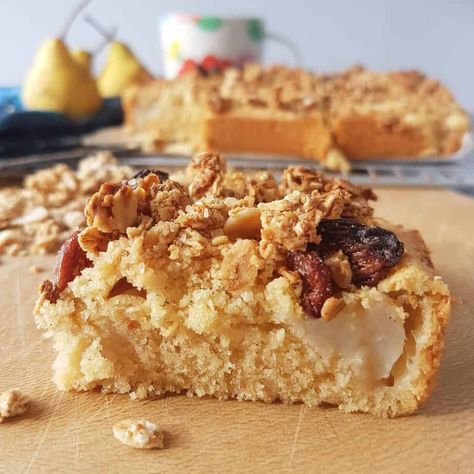 Crumble Cake Recipe, Ripe Pears, Canned Pears, Frangipane Tart, Gluten Free Granola, Dairy Free Alternatives, Crumble Cake, No Dairy, Dairy Free Milk