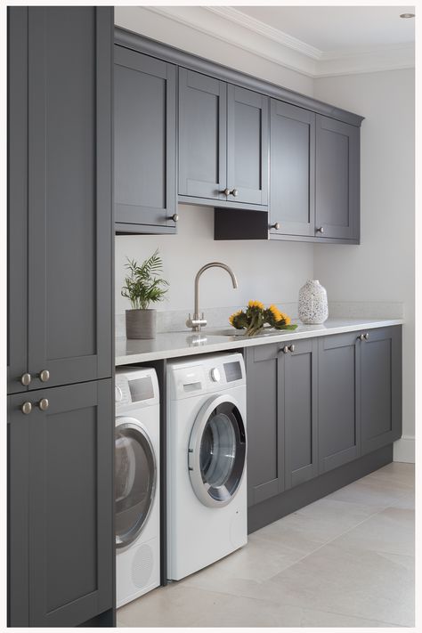 Utility Room Inspiration, Boot Room Utility, Utility Room Storage, Small Utility Room, Utility Room Designs, Grey Laundry Rooms, Stacked Laundry Room, Laundry Room Ideas Small Space, Stylish Laundry Room