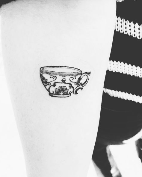 Tea Related Tattoos, Antique Tea Cup Tattoo, Teacup Tattoo Tiny, Tea Cup Tattoo Vintage, Teacup Tattoo Vintage, Cup Of Tea Tattoo, Tatted Girl, Tea Cup Tattoo, Tea Tattoo