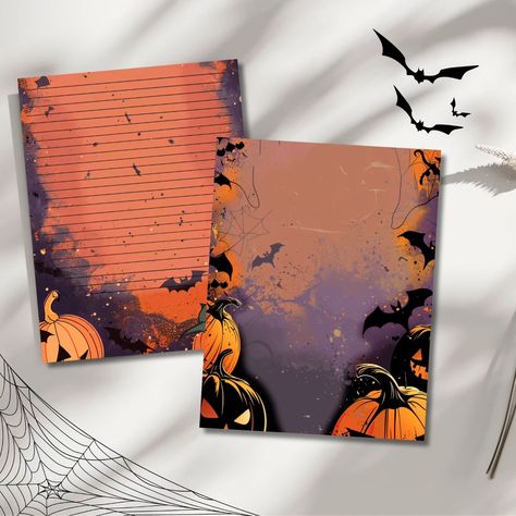 Embrace the spooky season with the "Halloween" Digital Letter Set, featuring eerie and festive designs perfect for the haunted holiday. This collection includes: Lined Stationery: Perfect for writing ghoulish notes and letters, adorned with a spooky border of pumpkins, bats, and haunted elements in classic Halloween colors. Unlined Stationery: Ideal for sketches and creative writing, showcasing a haunting scene with silhouetted bats, jack-o'-lanterns, and spider webs. Undated Monthly Calen... Eerie Background, Halloween Stationery, Undated Monthly Calendar, Halloween Colors, Notepaper, Letter Writing Paper, Classic Halloween, Stationery Inspiration, Calendar Planner