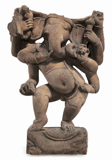 A sandstone figure of Ganesha | INDIA, UTTAR PRADESH, 10TH CENTURY | Sculptures, Statues & Figures, figure | Christie's Southeast Asian Art, Om Gam Ganapataye Namaha, Historical Sculptures, Dancing Ganesha, Traditional Sculptures, Southeast Asian Arts, Indian God, Hindu Statues, Antique Statue