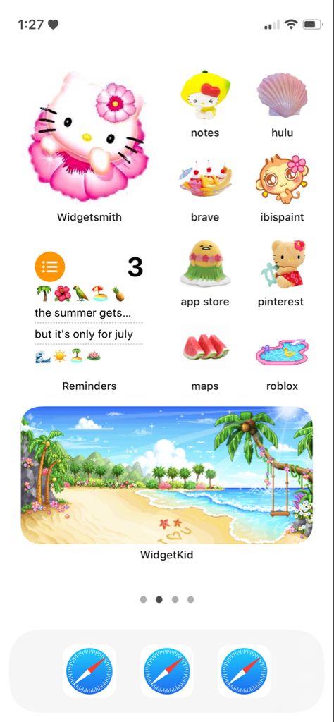 Tropicalcore Homescreen, Tropical Core Homescreen, Tropical Homescreen Ideas, Spring Ios 16 Homescreen, Tropical Icons For Apps, Tropical Ios14 Homescreen, Tropical Iphone Layout, Tropical Phone Layout, Tropical Core Aesthetic Wallpaper