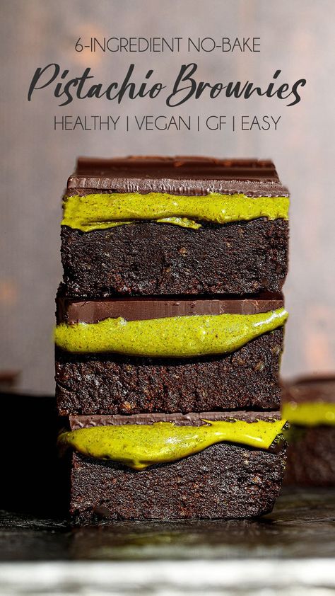 5-Ingredient No-bake Pistachio Brownies Raw Bars Recipe, Healthy Vegan Treats, Pistachio Butter Dessert, Healthy Pistachio Recipes, Pistachio Brownies, Paleo Cakes, Vanilla Protein Shake, Pistachio Dessert, Glutenfree Recipe