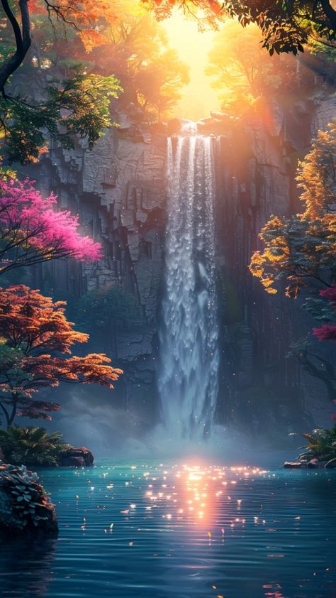 Waterfall Fantasy Art, Fantasy Waterfall, Waterfall Wallpaper, Waterfall Art, Water Fall, Beautiful Art Pictures, Bible Facts, Rare Beauty, Beautiful Waterfalls