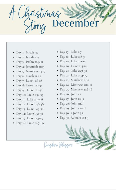 December Bible Study Plan, December Verse A Day, Bible Verse For December, December Bible Study, Bible Verses For December, Advent Bible Study, Christmas Bible Study, Bible Reading Guide, December Scriptures