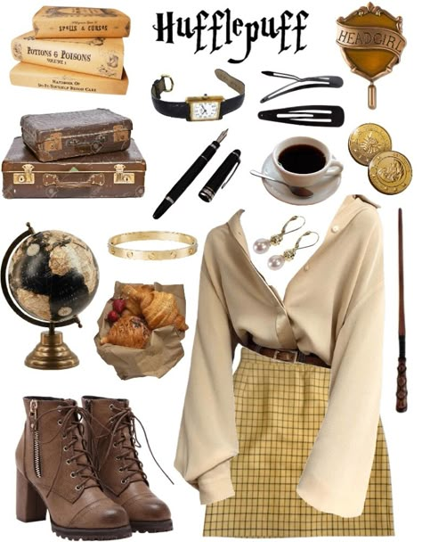 Hogwarts Aesthetic Outfits Hufflepuff, Hufflepuff Academia Outfit, Cute Hufflepuff Outfits, Harry Potter Inspired Outfits Hufflepuff, Hufflepuff Academia, Hufflepuff Outfit Aesthetic, Hufflepuff Wardrobe, Hufflepuff Outfit Ideas, Hufflepuff Aesthetic Outfits