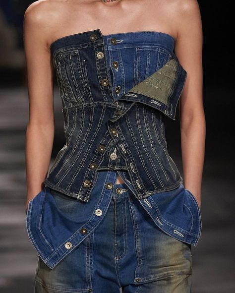 Denim Runway, Denim Aesthetic, Garment Details, Denim Ideas, Future Trends, Double Denim, Upcycled Fashion, Fashion Project, Upcycled Denim