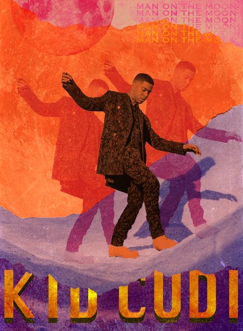 A collage of Kid Cudi from his GQ photoshoot. Cudi Aesthetic, Kid Cudi Aesthetic, Kid Cudi Art, Kid Cudi Wallpaper, Kid Cudi Poster, Gq Photoshoot, Bedroom Wall Collage, Branding Social Media, Music Illustration