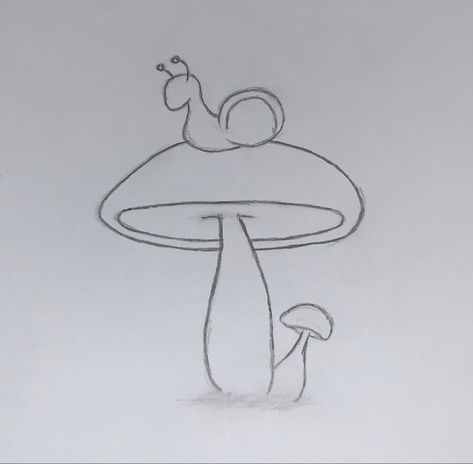 Mushroom And Snail Drawing, Snail On Mushroom Drawing, A Mushroom Drawing, Snail On A Mushroom, Easy Still Life Drawing, Back Drawing, Snail Art, Line Art Flowers, Mushroom Drawing