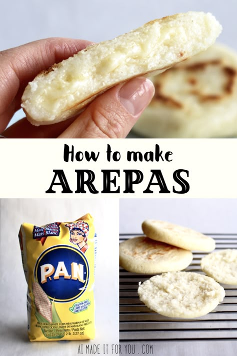 Mexican Arepas, Arepa Filling, Cornmeal Cakes, American Meals, Arepas Recipe, Colombian Recipes, Venezuelan Food, No Yeast Bread, Colombian Food