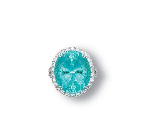 A PARAIBA TOURMALINE AND DIAMOND RING | Christie's Paraiba Tourmaline Ring, Paraiba Tourmaline, Tourmaline Jewelry, Diamond Ring Settings, Tourmaline Ring, High Jewelry, Brilliant Cut Diamond, Ring Sets, Antique Jewelry