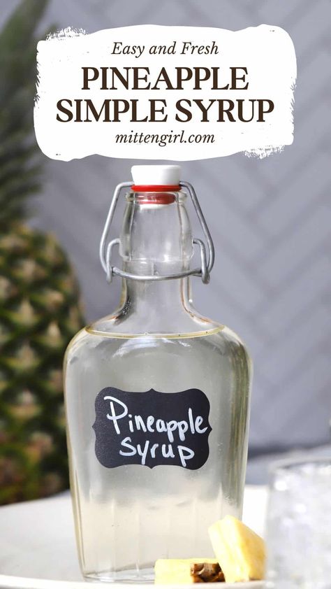 Enjoy the tropical flavor of homemade pineapple syrup with just 3 ingredients. Made with the core and rind from fresh pineapple, it's perfect for cocktails, mocktails, and more! Pineapple Rind Uses, Pineapple Syrup Recipe, Pineapple Syrup Cocktails, Pineapple Simple Syrup, Simple Syrups For Cocktails, Soaked Pineapple Alcohol, Infused Simple Syrup, Diy Extracts, Pineapple Core