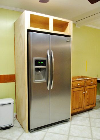 DIY Refrigerator Cabinet  Lisa you have to do this when ever you get the fridge you really want !   Awesome idea! Diy Refrigerator Cabinet, Eames Design, Refrigerator Cabinet, Built In Cabinet, Young House Love, Diy Kitchen Cabinets, Built In Cabinets, Diy Cabinets, Kitchen Redo