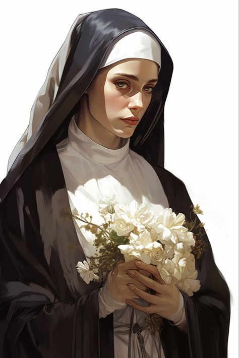 k. atlas giannotti’s mother Fantasy Mother Art, Nun Art Reference, Nun Cleric, Nun Character Art, Priestess Character Art, Nun Illustration, Nun Character Design, Medieval Nun, Nun Character