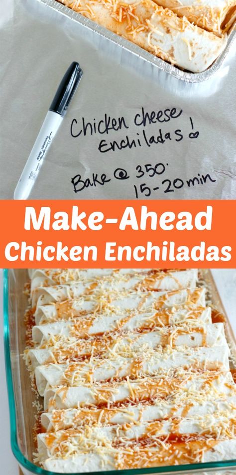 Easy Make-Ahead Chicken Enchiladas Recipe Dinner Enchiladas, Recipe Enchiladas, Freezer Casseroles, Freeze Ahead Meals, Freezer Dinners, Freezer Friendly Meals, Freezable Meals, Freezer Meal Planning, Chicken Enchiladas Easy