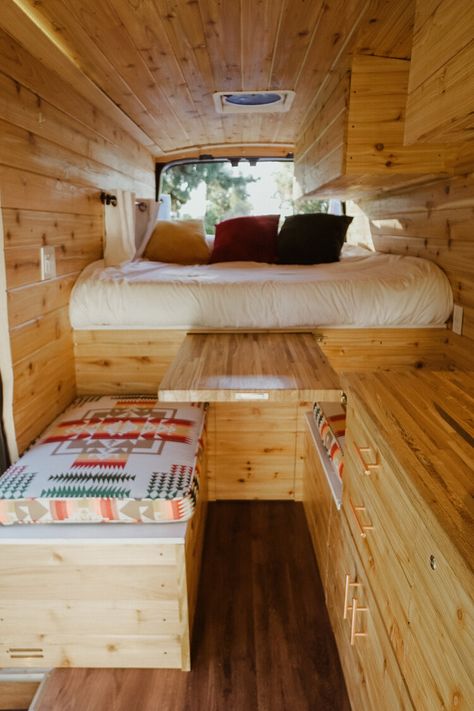 LOU LOU — Buy or Rent a Camper Van | Boho Camper Vans Transit Camper Van, Van Conversion Layout, Boho Camper, Butcher Block Tables, Cedar Paneling, Ford Transit Camper, Sprinter Conversion, Transit Camper, Campervan Ideas