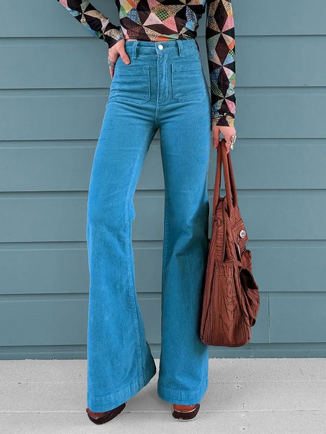 Retro Flare Denim Bottoms, Cheap Retro Full-length Flare Jeans, Vintage Blue Wide-leg Flare Jeans, Retro Flare Denim Pants, 1970s Fitted Wide Leg Flare Jeans, 70s Clothing, Vintage Corduroy, Skirt Suit Set, 70s Inspired Fashion