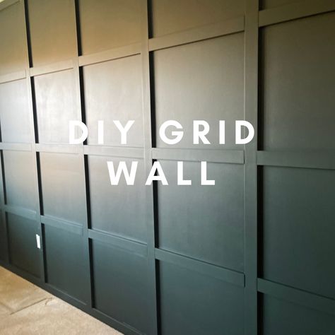 Feature grid wall painted in a dark green…Jasper by Sherwin Williams. Diy Grid Wall, Easy Accent Wall, Grid Board, Dark Accent Walls, Moody Green, Grid Wall, Batten Wall, Green Accent Walls, Dark Green Walls