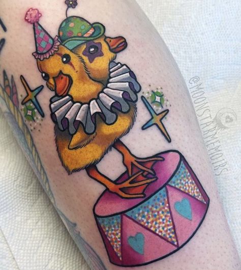 Carnival Tattoo, Circus Tattoo, Bright Tattoos, Pink Tattoo, Clown Tattoo, One Piece Tattoos, Clever Tattoos, Theme Tattoo, Kawaii Tattoo