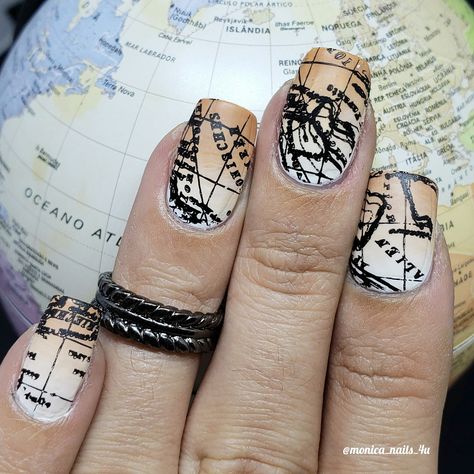 Map Nails, Nail Stamp, Old Map, Nail Stamping, Nail Art, Stamp, Map, Nails, Yellow