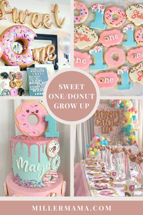 Sweet One Donut Party Theme Donut Party Theme, First Birthday Party Theme Ideas, Toddler Birthday Themes, First Birthday Theme Ideas, Sweet One Birthday, Donut Themed Birthday Party, Birthday Theme Decoration, Baby First Birthday Themes, 1st Birthday Theme