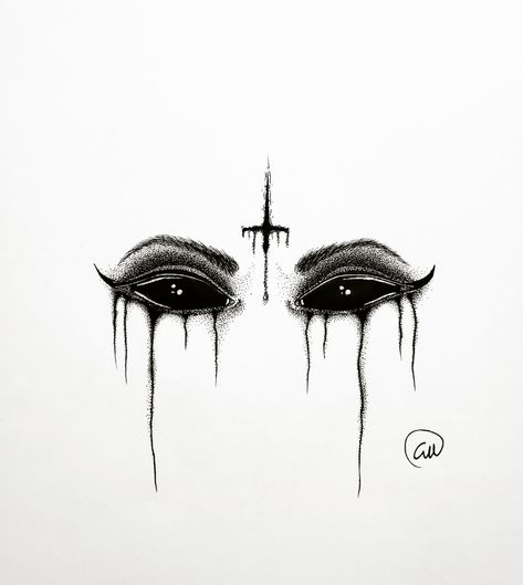 Eyes On The Back Of Neck Tattoo, Tragic Tattoos, Dark Eyes Tattoo, Upside Down Cross Drawing, Dark Creepy Tattoo Design, Dark Thoughts Tattoo, Small Tattoo Ideas Goth, Horror Eye Tattoo, Scary Eye Tattoo