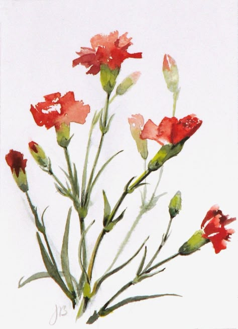 This is a carnation but the marigold has similar flower appearance Painting Ideas Beautiful, Flower Landscape Painting, Landscape Painting Watercolor, Watercolor Flowers Tutorial, Watercolor Pictures, Diy Watercolor Painting, Watercolor Red, Flower Landscape, Watercolor Flower Art