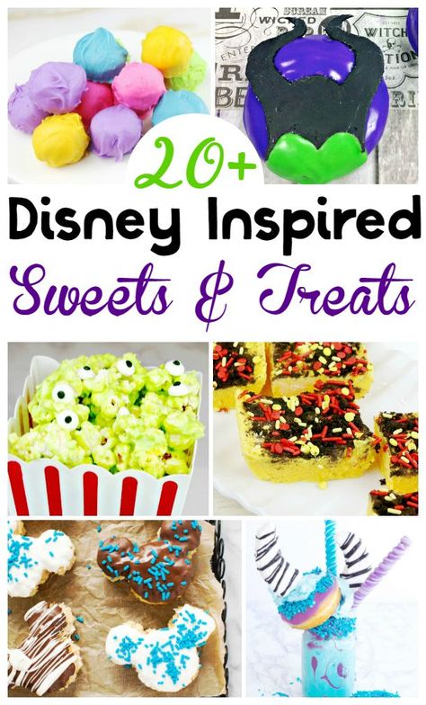 Enjoy this list of 20+ Disney Inspired sweets and treats you NEED to make! Includes yummy Disney recipes for your own home! #DisneyInspired #DisneyRecipes #DisneyFood #DisneyEats #DisneyatHome Disney Deserts, Food Crafts For Kids, Disney At Home, Disney Movie Night Food, Disney Inspired Recipes, Disney Movie Night Dinner, Disney Themed Food, Fun Meals, Disney Foods