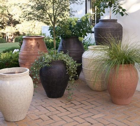 Outdoor Planters, Patio Planters & Plant Pots | Pottery Barn Tall Wicker Planters Front Door, Patio Potted Plants, Planters Pottery, Gardens Design, Patio Planters, Backyard Remodel, Outdoor Pots, Pottery Planters, Garden Landscape