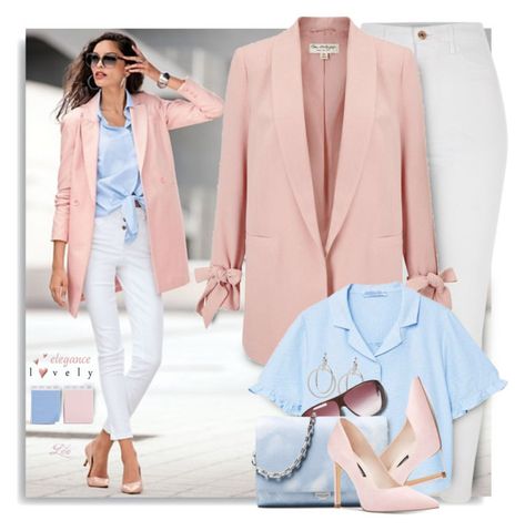 "Pastels - Pink and Blue - 1738" by breathing-style ❤ liked on Polyvore featuring Miss Selfridge, MANGO, Nine West, Cartier and Michael Kors Peach Blazer Outfit, Light Pink Blazer Outfit, Sky Blue Outfit, Yellow Dress Outfit, Peach Blazer, Light Pink Blazers, Outfits Pastel, Mommy Outfits, Beige Outfit