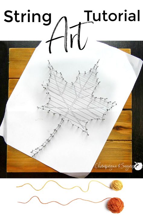 Fall String Art, Leaf String Art, Thanksgiving Display, String Art Patterns Free, Thread Crafts, String Art Templates, String Art Tutorials, Nail String, Yarn Making