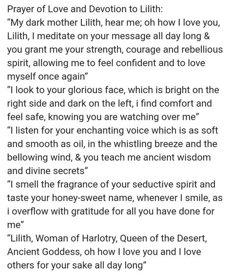 Prayers For Lilith, Working With Lilith Witchcraft, Herbs For Lilith, Lilith Affirmations, Prayer To Lilith, Lilith Goddess Mythology, Lilith Prayer, Lilith Witchcraft, Mother Lilith