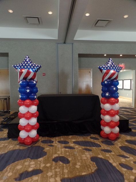 Fourth Of July Balloon Column, Patriotic Balloon Decorations, Red White And Blue Birthday Decorations, Red White And Blue Balloon Columns, 4th Of July Balloon Columns, Fourth Of July Balloon Decorations, July 4th Balloon Decor, Patriotic Balloon Columns, Veterans Day Balloons