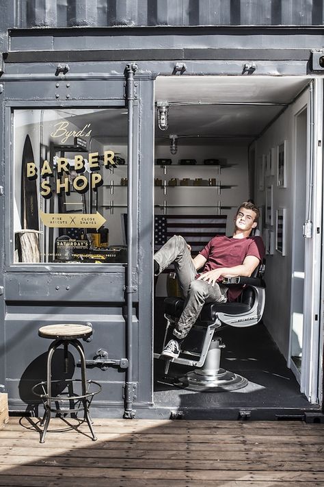 /// BYRD barber shop, Los Angeles Barber Shop Interior, Barber Haircuts, Barbershop Design, Barber Shop Decor, Vintage Barber, Studio Visit, Casa Container, Container Shop, Shop Fronts