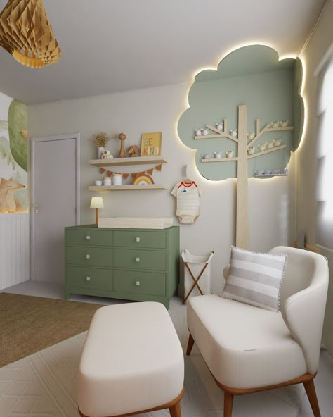 Kids Room Tree, Sage Green Nursery Ideas, Kids Room Green, Green Kids Room, Green Nursery Ideas, Sage Green Nursery, Green Baby Room, Baby Check, Cozy Baby Room