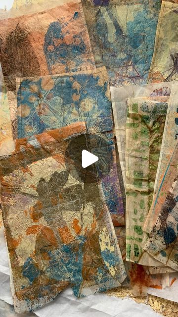 Brygida | Layered #gelprinting on tea bags and tissue paper. Collage Fodder. 
🆕Video on my YouTube Channel 
Link in bio
With this video I want to... | Instagram Tissue Paper Collage, Collage Fodder, Tissue Paper Art, Tea Bag Art, Gelli Arts, Stamp Printing, Gelli Plate, Original Collage, Monoprint