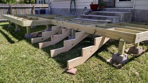 how-to-build-a-deck-step-by-step-with-pictures-stairs-middle-class-dad Patio Step, Deck Step, Deck Building Plans, Building A Floating Deck, Build A Deck, Laying Decking, Deck Steps, Floating Deck, Patio Deck Designs