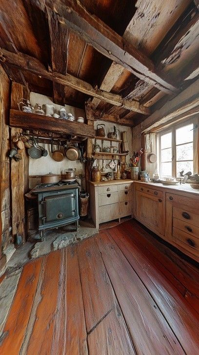 English Farmhouse Kitchen, Primitive Country Kitchen, Old Farmhouse Kitchen, Boho Style Bathroom, Reclaimed Wood Kitchen Island, Rustic Wood Floating Shelves, New England Farmhouse, Reclaimed Wood Kitchen, Country Kitchen Designs