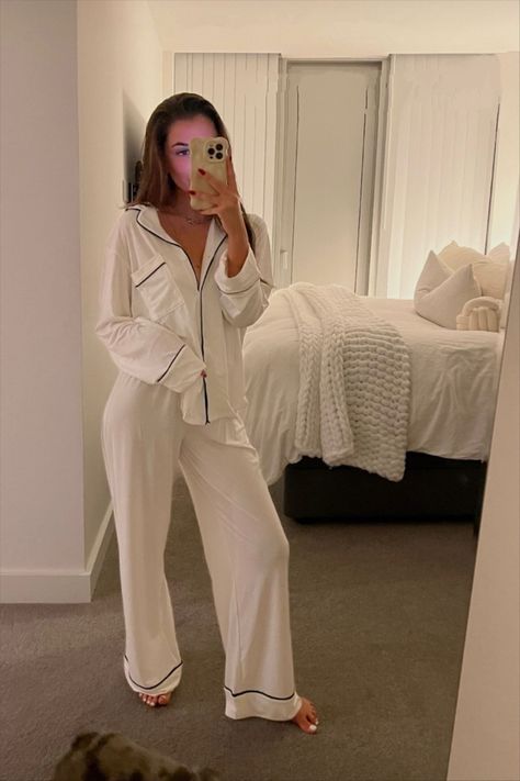 amazing pajama set form amazon. #ad Pajama Set Outfit, Victorias Secret Pajama Set Aesthetic, Rich Pajamas Aesthetic, Victoria Secret Pjs Aesthetic, Winter Pyjama Aesthetic, Pyjama Trousers Outfit, Old Money Pyjamas, Night Clothes Bed Outfit, Silk Pyjama Aesthetic