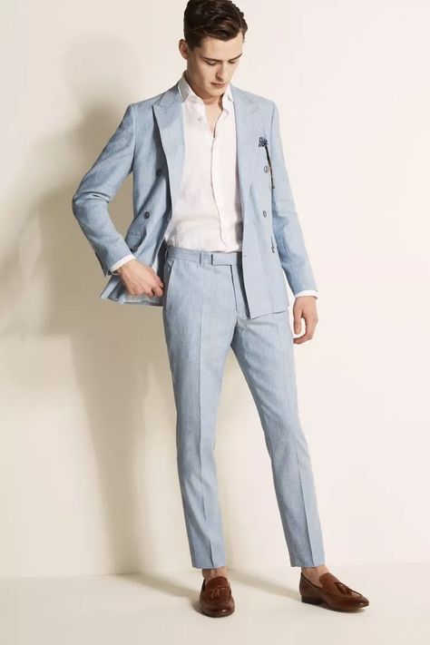 Linen Suit Men, Wedding Menswear, Blue Linen Suit, Linen Suits For Men, Beach Wedding Suits, Formal Suits Men, Beach Formal, Light Blue Suit, Blue Suit Men