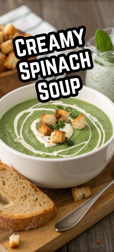 A comforting, creamy spinach soup that’s both rich and healthy! This easy spinach soup recipe is perfect for cozy nights and an excellent way to enjoy spinach. Try this spinach soup recipe for a deliciously creamy experience! Cream Of Spinach Soup Easy, Cream Of Spinach Soup Recipe, Spinach Soup Recipe Creamy, Easy Spinach Soup, Cream Of Spinach Soup, Spinach Soup Healthy, Easy Spinach Recipes, Creamy Spinach Soup, Stilton Soup