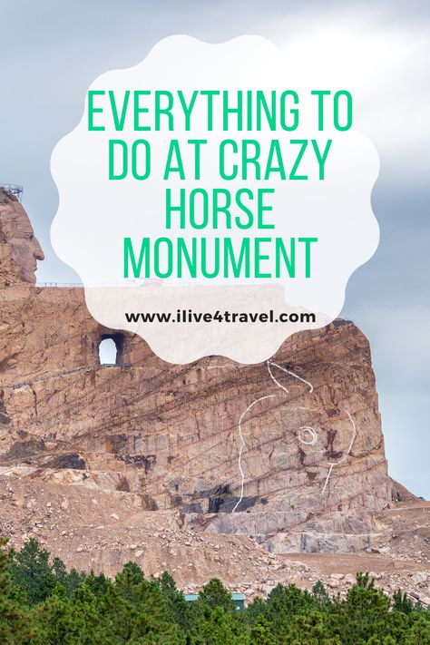 Planning a trip to Crazy Horse Memorial in South Dakota, USA, then find out everything you need to know to visit Crazy Horse Monument here. It's a memorial to a native American, trying to keep his lands and way of life. | Crazy Horse Native American | Crazy Horse Monument | Crazy Horse Chief | Crazy Horse Memorial | Crazy Horse crazyhorse | Crazy Horse South Dakota | Crazy Horse Indian Horse Native American, Crazy Horse Monument, State Parks Usa, South Dakota Road Trip, South Dakota Vacation, Crazy Horse Memorial, South Dakota Travel, Horse Memorial, Visit Utah