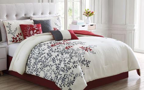 Evelyn 7 Piece Queen Comforter Set | Bob's Discount Furniture Full Comforter Sets, European Pillows, King Comforter Sets, King Pillows, Bed In A Bag, Throw Pillows Bed, Bed Skirt, Queen Comforter Sets, Bedding Stores