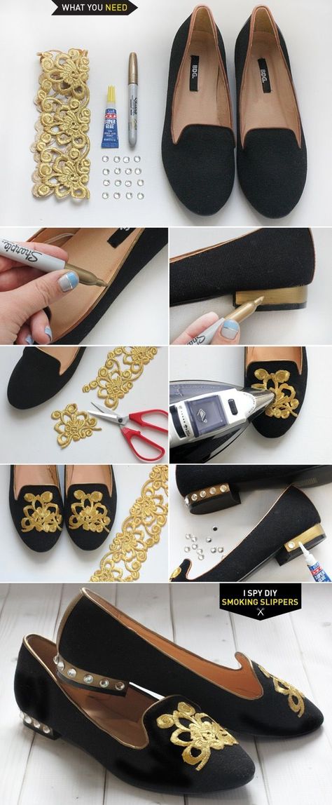 DIY Shoe Tutorial - Make your own original flat shoes. More shoe DIY here: http://www.sewinlove.com.au/2015/10/24/make-diy-lace-up-flats/ Shoe Refashion, I Spy Diy, Shoe Makeover, Making Shoes, Fabulous Diy, Shoes Diy, Old Shoes, Pretty Designs, Diy Shoes