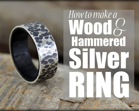 How to Make a Wood & Hammered Silver Ring Hammered Silver Jewelry, Diy Jewelry Tutorials, Hammered Silver Ring, Jewerly Making, Hammered Rings, Diy Rings, Wood Rings, Wooden Rings, 925 Silver Jewelry