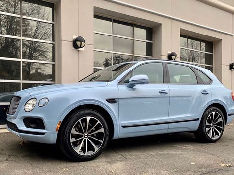 Blue Bentley Bentayga, Light Blue Cars, Sky Blue Car, Nikki Aesthetic, Light Blue Car, Blue Bentley, Bentley Suv, Small Patio Design, Charger Hellcat