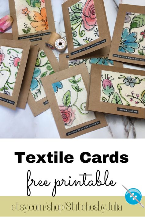 Fabric Note Cards, Flower Doodle, Sewing Cards, Stitching Cards, Creative Sewing, Fabric Postcards, Fabric Cards, Fabric Collage, Fabric Journals