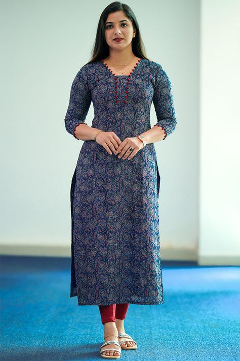 Ajrak Churidar Designs, Churidhar Set Models Latest, Kurthi Necks Latest Design Cotton, Simple Kurthi Models Latest, Printed Kurta Neck Design Latest, Fancy Neck Designs For Kurtis, Dress Neck Designs Latest Simple, Ajrak Kurti Designs, Cotton Kurti Designs Latest Fashion 2024