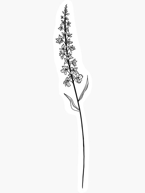 "July Birth Month Flower | Larkspur" Sticker by ekwdesigns | Redbubble Larkspur Drawing July Birth Flowers, Flower For July Birth, Larkspur Flower Tattoo Spine, July Birth Symbols, July Month Flower Tattoo, Larkspur Black And White Tattoo, Waterlilly Tattoo Drawing, Larkspur Finger Tattoo, July Birth Flower Drawing